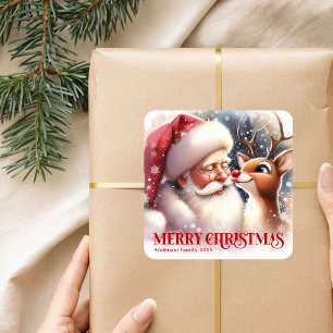Cozy Personalized Santa and Rudolph Winter Sticker
