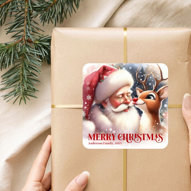 Cozy Personalized Santa and Rudolph Winter Sticker (Cozy Personalized Santa and Rudolph Winter Sticker)