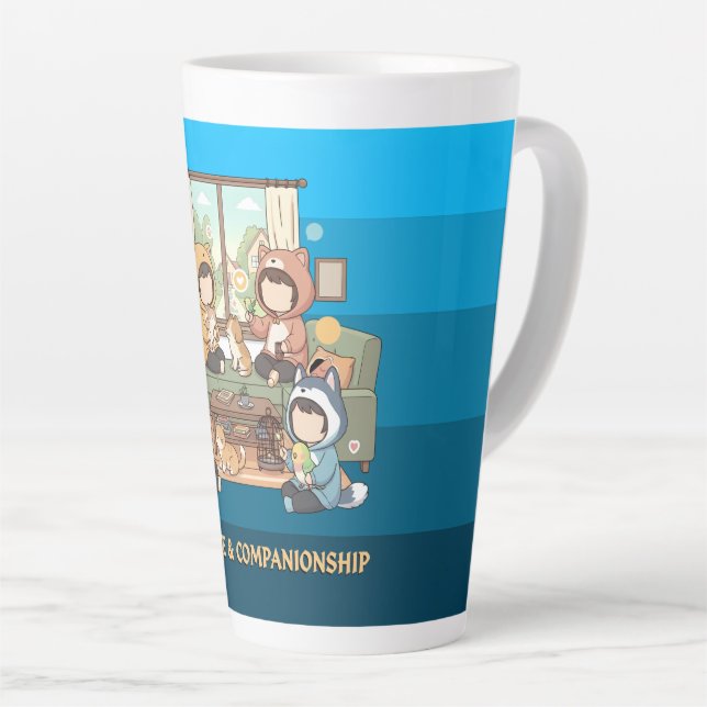 Cozy Pet Friends Chibi Anime Art Latte Mug (Right Angle)