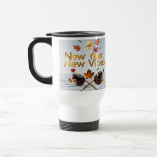 Cozy Pine Cone Leaves "New Year, New Vibes" Travel Mug