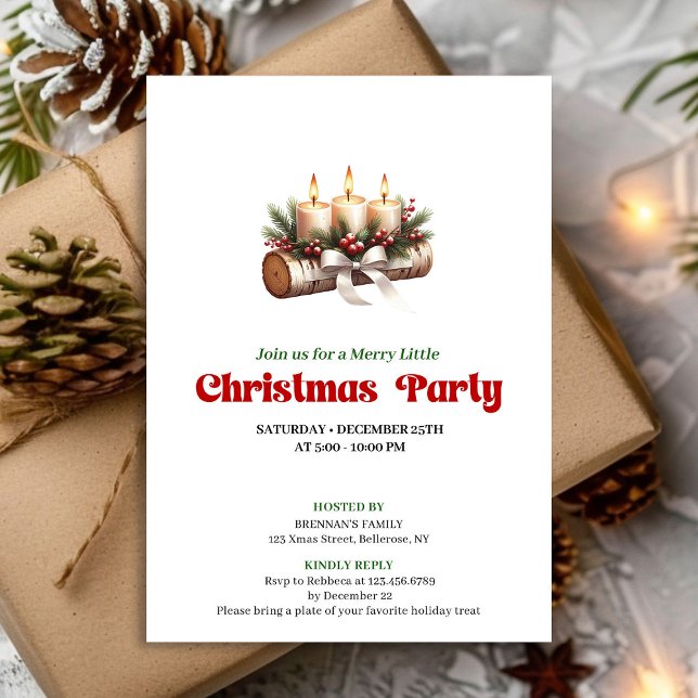 Cozy Pine Wreath Christmas Candles Invitation (Cozy Pine Wreath Christmas Candles Invitation)