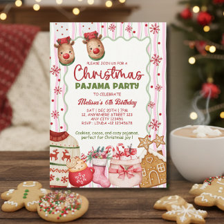 Cozy Pink Christmas Pajama Birthday Invitation