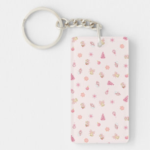 Cozy Pink Christmas Pattern Key Ring