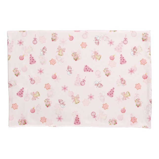 Cozy Pink Christmas Pattern Pillowcase (Front)