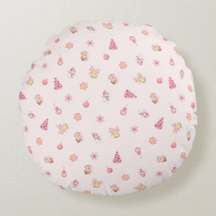 Cozy Pink Christmas Pattern Round Cushion