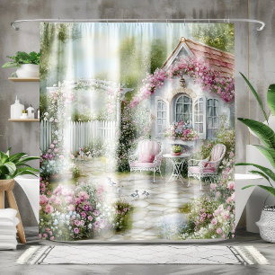 Cozy Pink Cottage Floral Shower Curtain