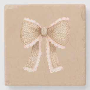 Cozy Pink Cream Bow Stone Coaster