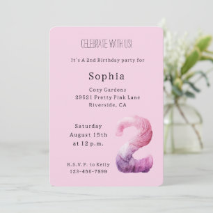 Cozy Pink Lavender Purple 2nd Birthday Invitation