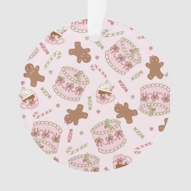 Cozy Pink Pastel Cake & Bow Christmas Apron Ornament (Front)