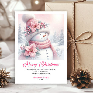 Cozy Pink Snowman Kids Download Christmas Greeting Holiday Card