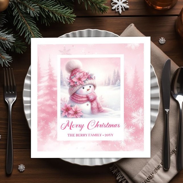 Cozy Pink Snowman Kids Pinkmas Winter Forest Scene Napkin (Cozy Pink Snowman Kids Pinkmas Winter Forest Scene Christmas Napkins

)