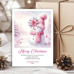 Cozy Pink Snowman Kids Printable Christmas Greetin Holiday Card