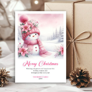 Cozy Pink Snowman Printable Christmas Scene Cards