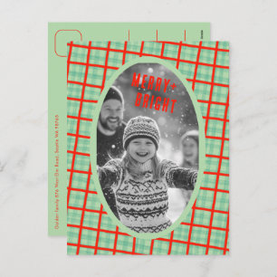 Cozy Plaid Gingham Christmas Custom Photo Collage Holiday Postcard