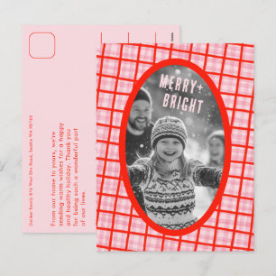 Cozy Plaid Gingham Christmas Custom Photo Collage Holiday Postcard