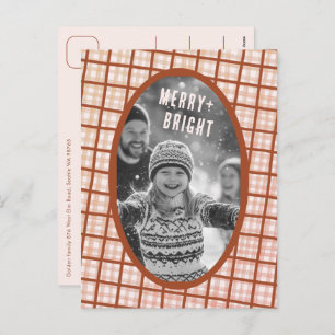 Cozy Plaid Gingham Christmas Custom Photo Collage Holiday Postcard