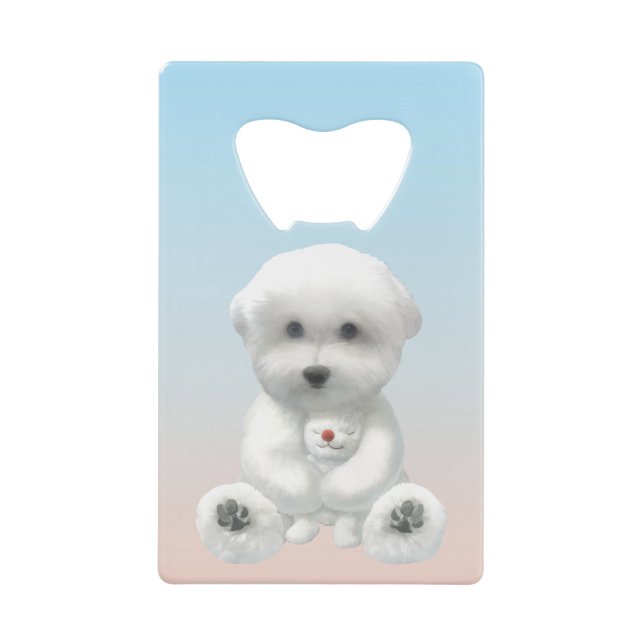 Cozy Plush Moment: Smiling Bichon Hugging Mini Pup (Front)
