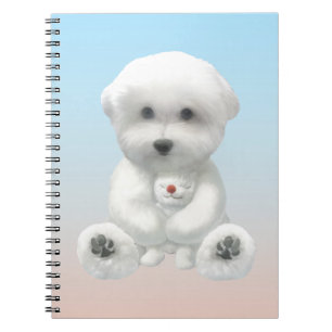 Cozy Plush Moment: Smiling Bichon Hugging Mini Pup Notebook