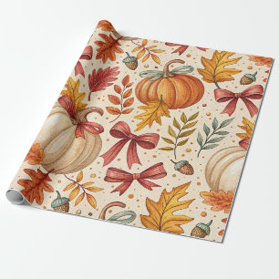 Cozy Pumpkin Botanical Autumn Seamless Pattern (3) Wrapping Paper