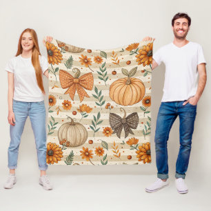 Cozy Pumpkin Botanical Autumn Seamless Pattern (5) Fleece Blanket