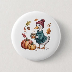 Cozy Pumpkin Coffee Goose Fall Art 6 Cm Round Badge