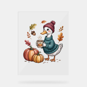 Cozy Pumpkin Coffee Goose Fall Art Acrylic Sign