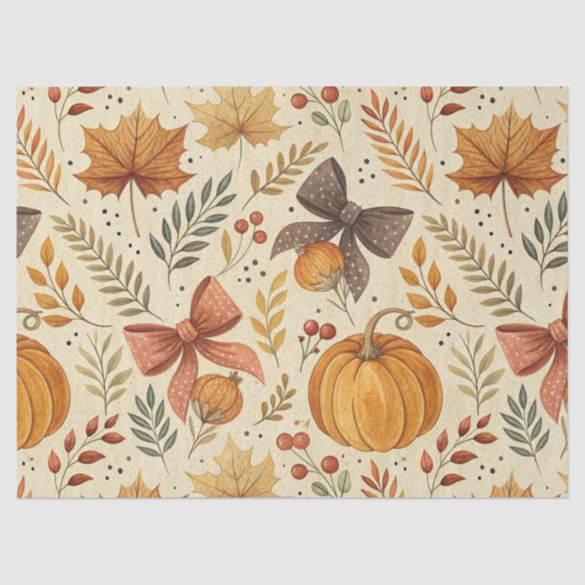 Cozy Pumpkin Floral Autumn Seamless Pattern (2) Tissue Paper (Front)
