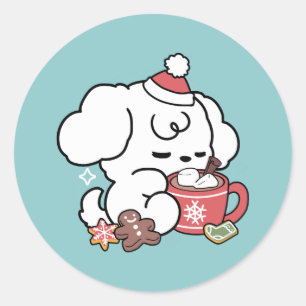Cozy Puppy Dreams – Hot Chocolate and Christmas Classic Round Sticker