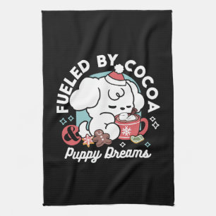 Cozy Puppy Dreams – Hot Chocolate and Christmas Tea Towel