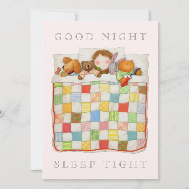 COZY QUILT 5.5x7.5 Blank Flat Card - Pink (Front)