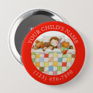COZY QUILT Child ID Button - Red