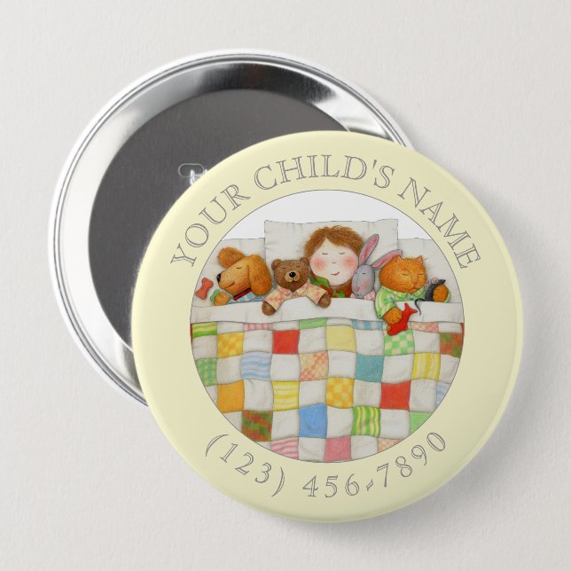 COZY QUILT Child ID Button - Yellow (Front & Back)