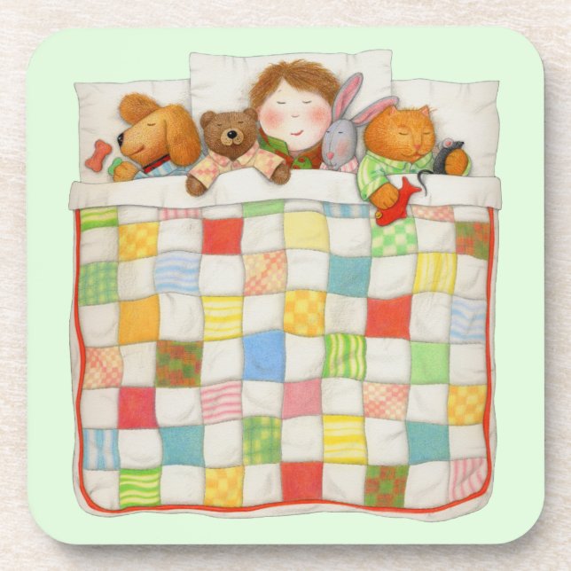 COZY QUILT Hard Plastic Coasters - Green (Front)