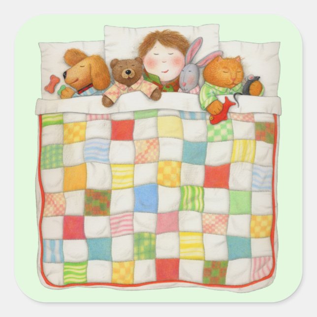 COZY QUILT Large Square Stickers - Green (Front)