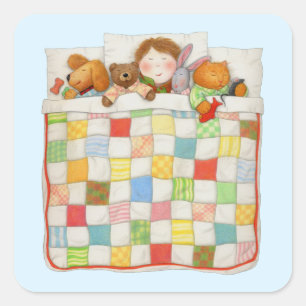 COZY QUILT Small Square Stickers - Blue