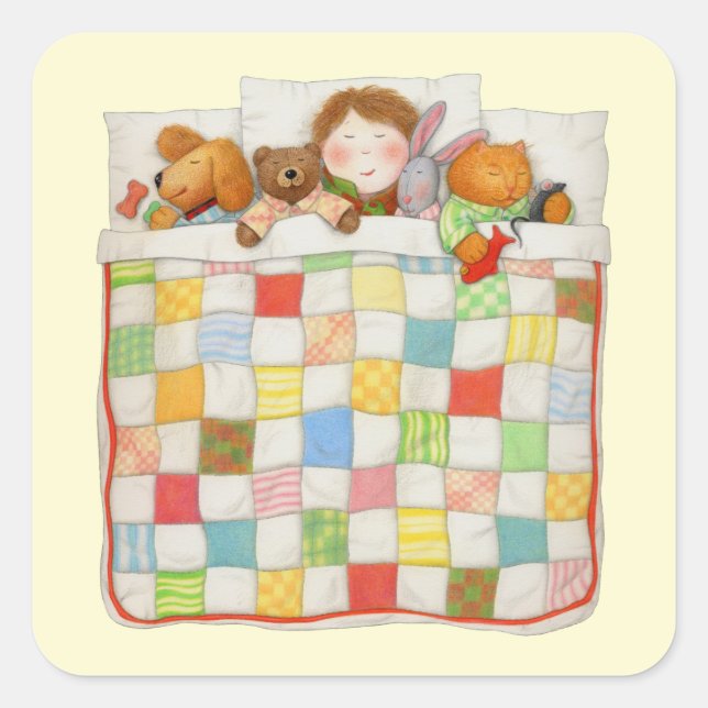 COZY QUILT Small Square Stickers - Yellow (Front)