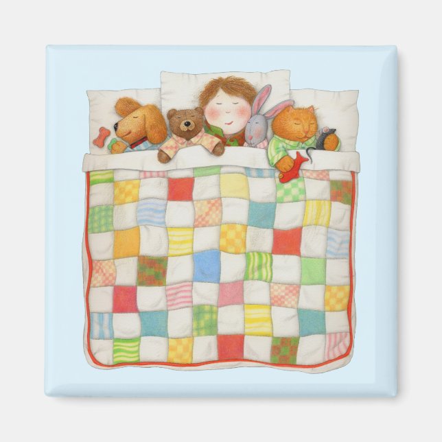 COZY QUILT Square Magnet - Blue (Front)