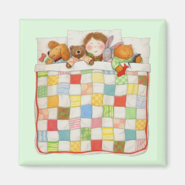 COZY QUILT Square Magnet - Green (Front)