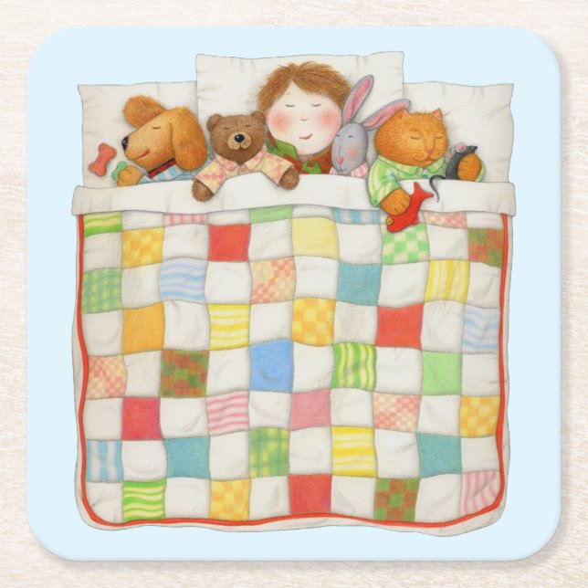 COZY QUILT Square Paper Coasters - Blue (Front)