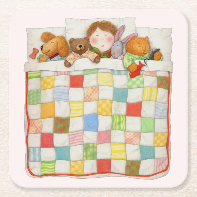 COZY QUILT Square Paper Coasters - Pink (Front)