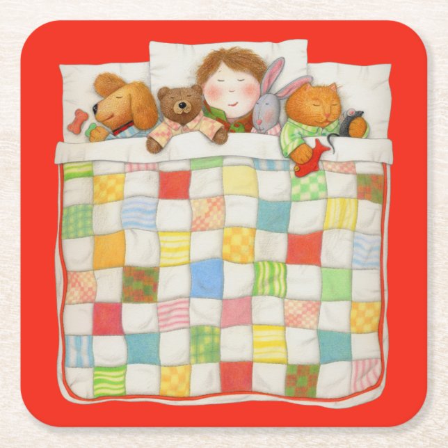 COZY QUILT Square Paper Coasters - Red (Front)
