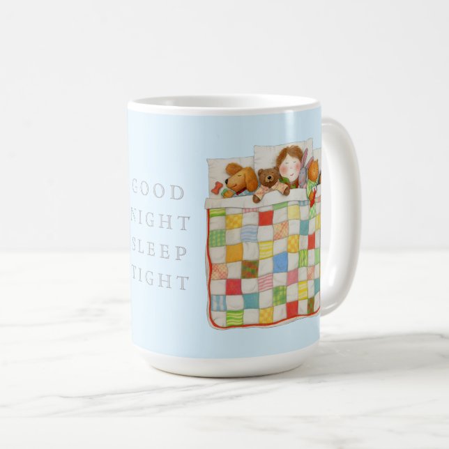 COZY QUILT Tall White Mug + Blue (Front Right)