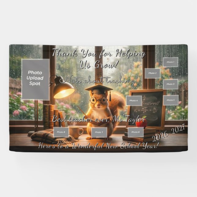 Cozy Rainy Day Squirrel Teacher Appreciation Banner (Horizontal)