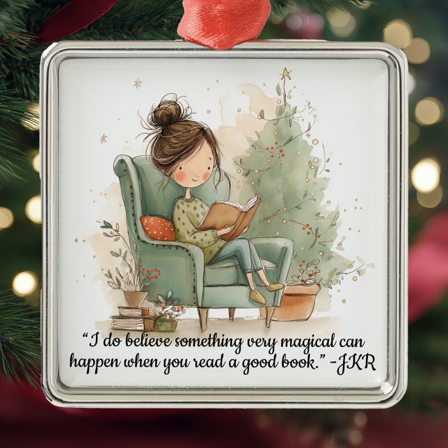 Cozy Reading Book Club Christmas Metal Tree Decoration (Christmas ornament for book lovers.)