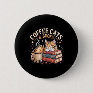 Cozy Reading Cat Coffee And Books Lover Artwork 6 Cm Round Badge