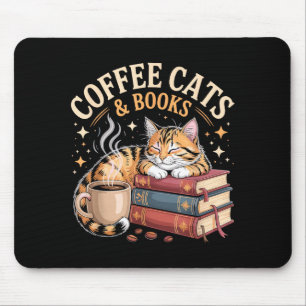 Cozy Reading Cat Coffee And Books Lover Artwork Mouse Pad
