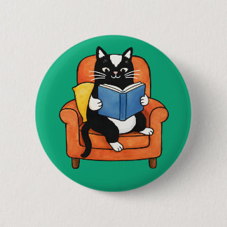 Cozy Reading Cat in Armchair Book lover 6 Cm Round Badge