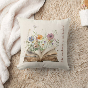 Cozy Reading Decor with Open Book & Garden Design Cushion