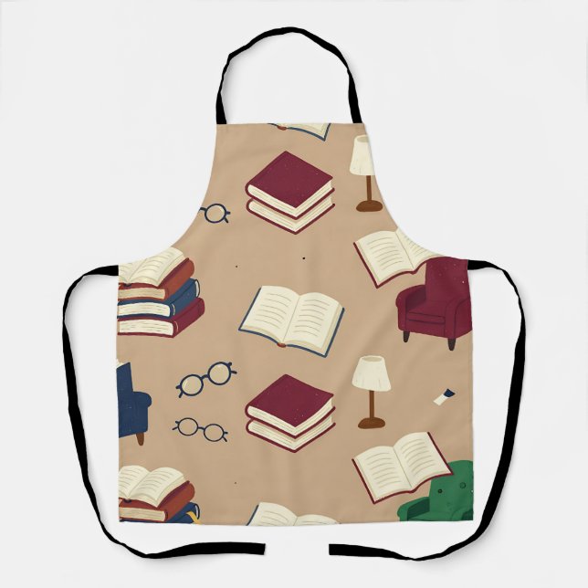 Cozy Reading Nook Books Pattern Apron (Front)