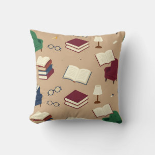 Cozy Reading Nook Books Pattern Cushion